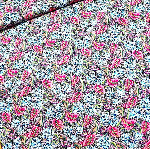 Jovial Leaf Stems and Floral Printed Cotton Lawn - Brown/Pinks