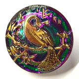 Purple Green Iridescent Peacock Button Bird 7/8" # CZ 071