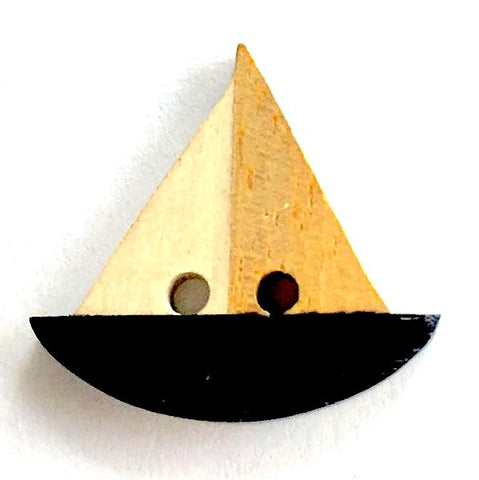Sail Boat Wooden Button, Black and Tan, 3/4"