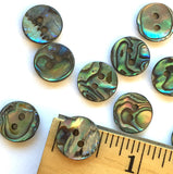 1/2" Small Greens & Blues Vivid Abalone 2-hole, $1.20 each  #0033
