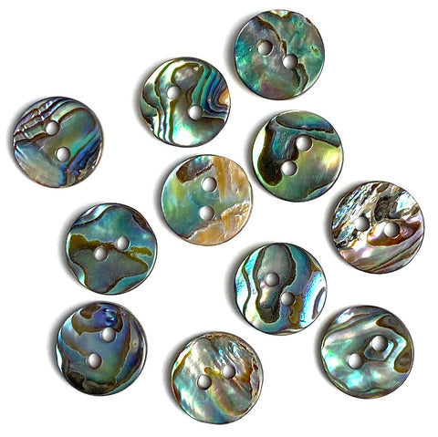 Greens & Blues 5/8" Vivid Abalone 2-Hole Button 15mm #0034