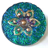 Stained Glass Green Arabian Star Czech Glass Button 18mm / 3/4"  # CZ 296