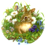 Bunny in Flowers Pearl Button 1 - 3/8" Artisan Made