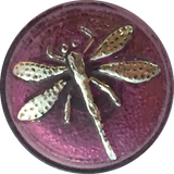 Dragonfly Button, Purple and Silver Czech Glass 11/16" / 18mm  #CZ 005-1