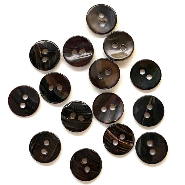 TEN Dark Brown Shell, 7/16" Espresso, 11mm Shiny 2-Hole, Pack of 10 Buttons  #23-111