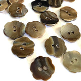 Chocolate Brown Flower 9/16" Shiny Mussel Shell 2-Hole Button, NINE for $15.00.  #23-125-9