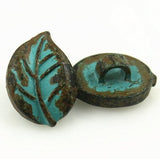 Leaf Button, Copper and Blue-green patina 3/4" shank back  #SWC-52