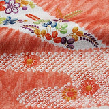 SALE Red-Orange with Faux Shibori, Maple Leaves Vintage Kimono Silk Pieces 14" x 60"  #3803