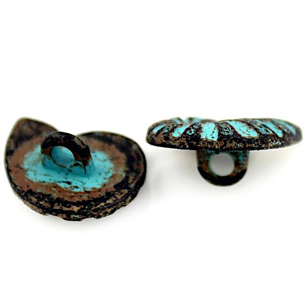Turquoise Shell Buttons Turquoise Copper Patina Nautilus Shell Button, Metal 3/4