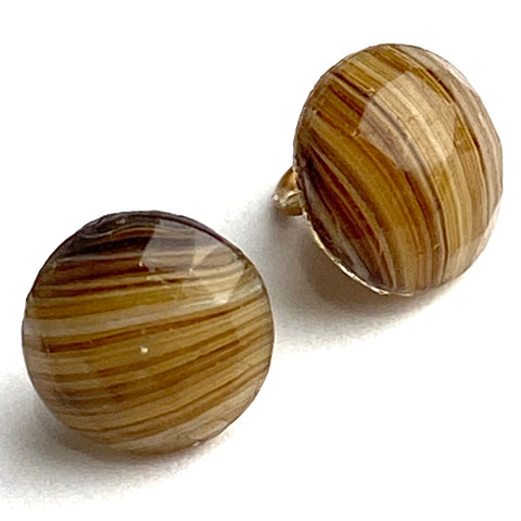 "Mocha Agate" Brown Stripes Small Vintage Glass 1/4" Buttons, # GL323