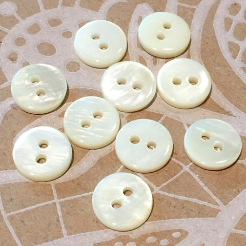 3/8" Off White / Ivory River Shell 2-hole Button, 9mm, TEN for $8.50  #2244