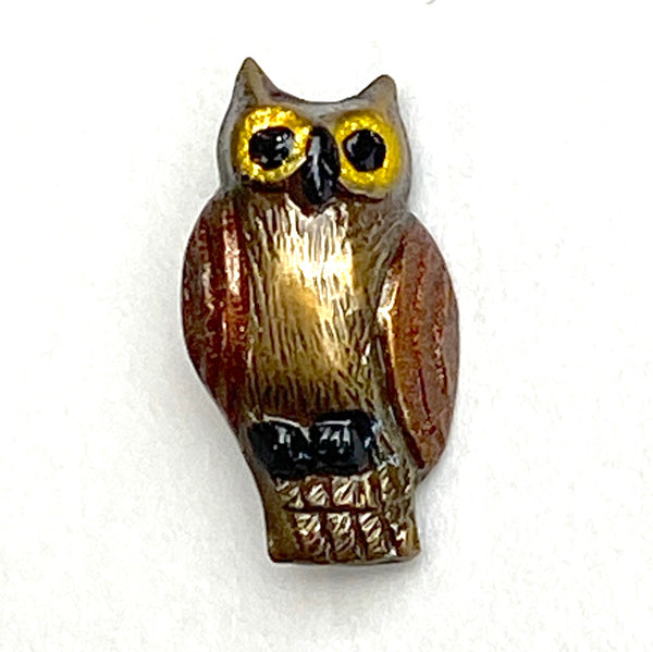 Running Low, Owl Button, Tiny Metal 1/2" Artisan Button with Shank Back, by Susan Clarke