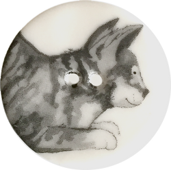 Gray Cat with Perky Ears Porcelain Button 1-1/8"