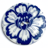 Blue Hedgerow Indigo/ White Large Porcelain Button, 1-1/2"
