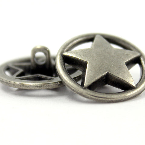 Star Metal Buttons - Star Metal Shank Buttons in Antique Brass Color - 18mm  - 11/16 inch - 6 pcs