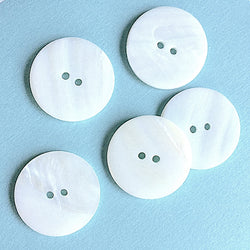 White Pearl Shell 3/4" Round Buttons, 2 Hole, Pack of 6.   Item #655DD